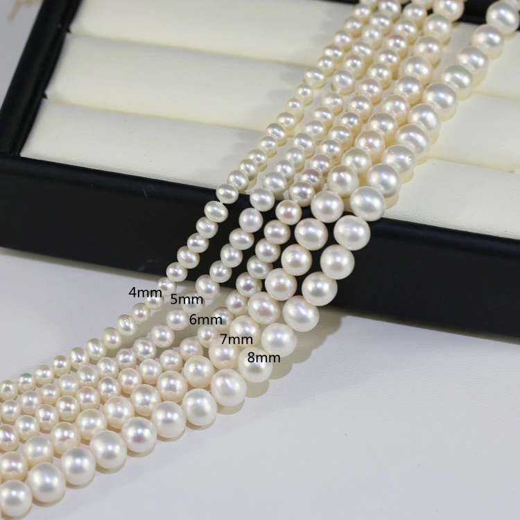 4mm-8mm Close to Round Large Hole Natural Fresh Water Real Cultured Cultivated River Freshwater Pearl Farm String Strand Beads