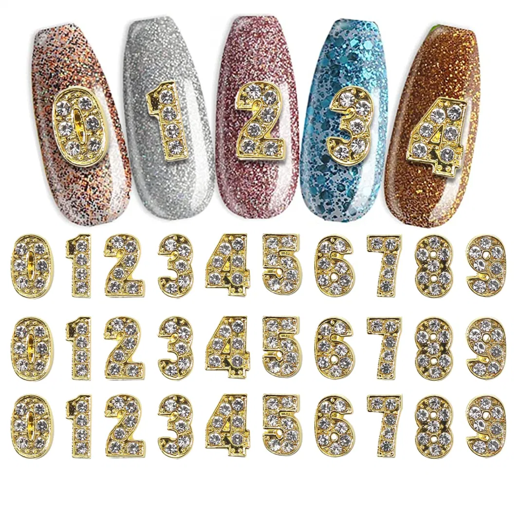 Charms for Acrylic Nails Number with Rhinestones Nail Art Number Charms