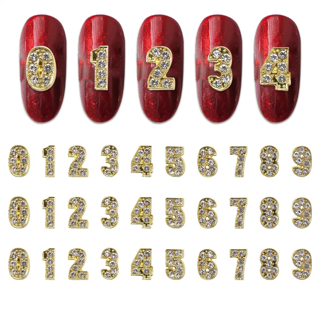 Charms for Acrylic Nails Number with Rhinestones Nail Art Number Charms