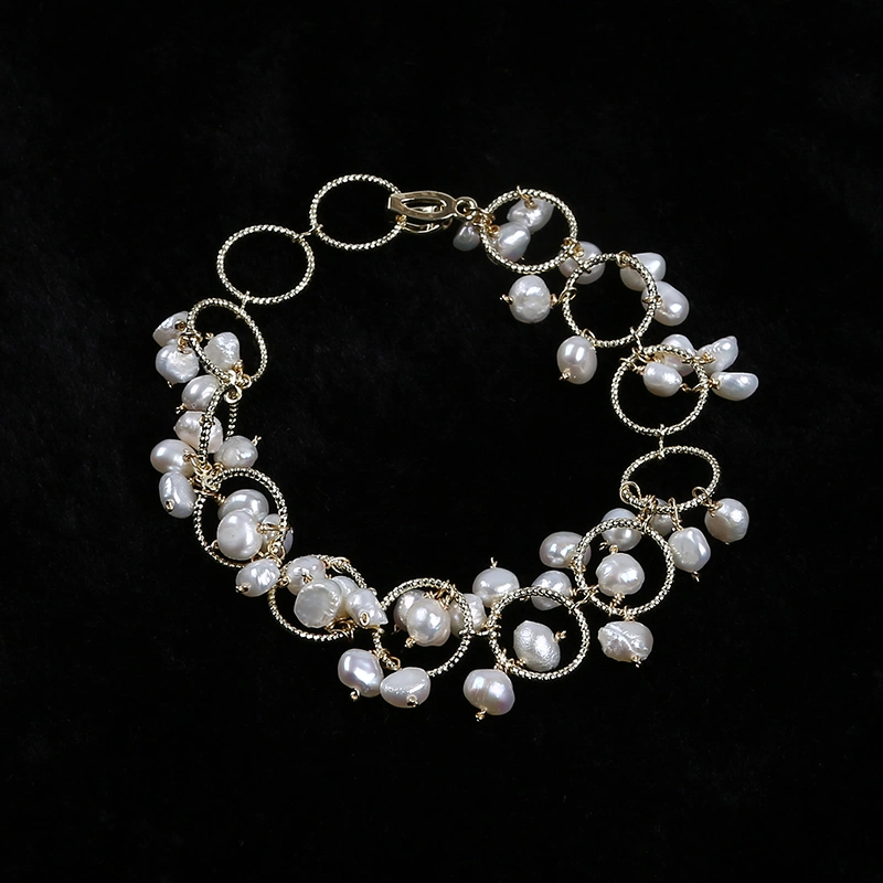Natural Freshwater 5-5.5mm Baroque Pearl Circle Chain Bracelets for Women Exquisite Jewelry