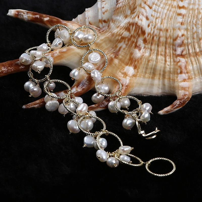 Natural Freshwater 5-5.5mm Baroque Pearl Circle Chain Bracelets for Women Exquisite Jewelry